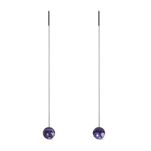 Purple Line Faceted Agate | .925 Sterling Silver | Gemstone Chain Drop Threader Earrings